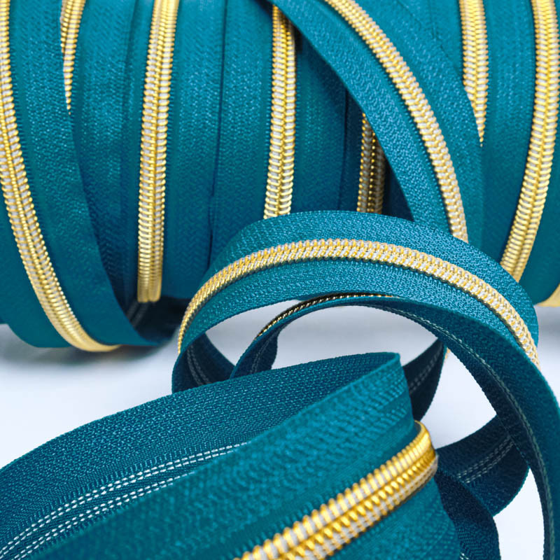 3mm Peacock Blue Gold Zipper - Maison Klem